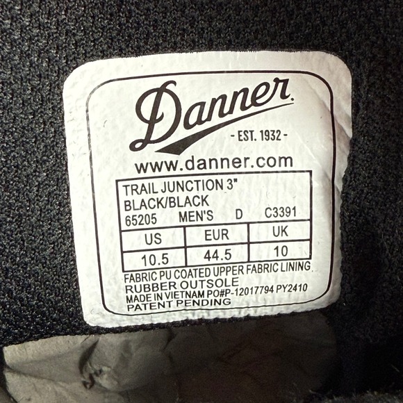 Danner Trail Junction 3" Shoes Mens 10.5 Black Outdoors Boots Hiking 65205 New - Picture 3 of 10